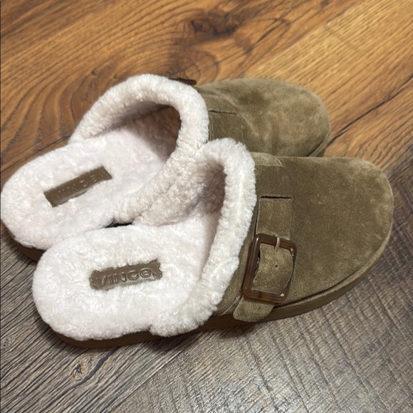 Brown Suede Slip-On Clogs with Buckle Vince size 7 - Picture 2 of 5
